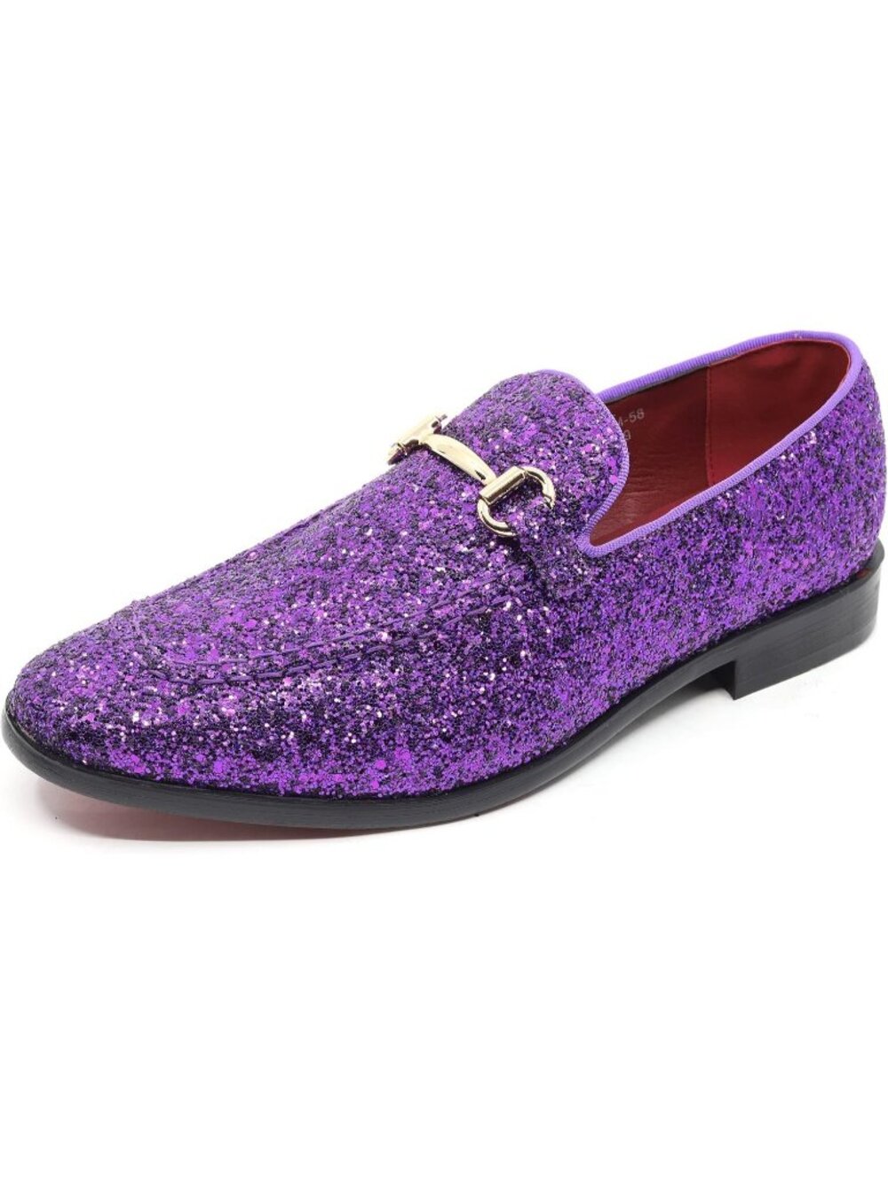 Metrocharm Men's Purple Glitter Rubber Velvet Loafers Gold Buckle Slip On Shoes